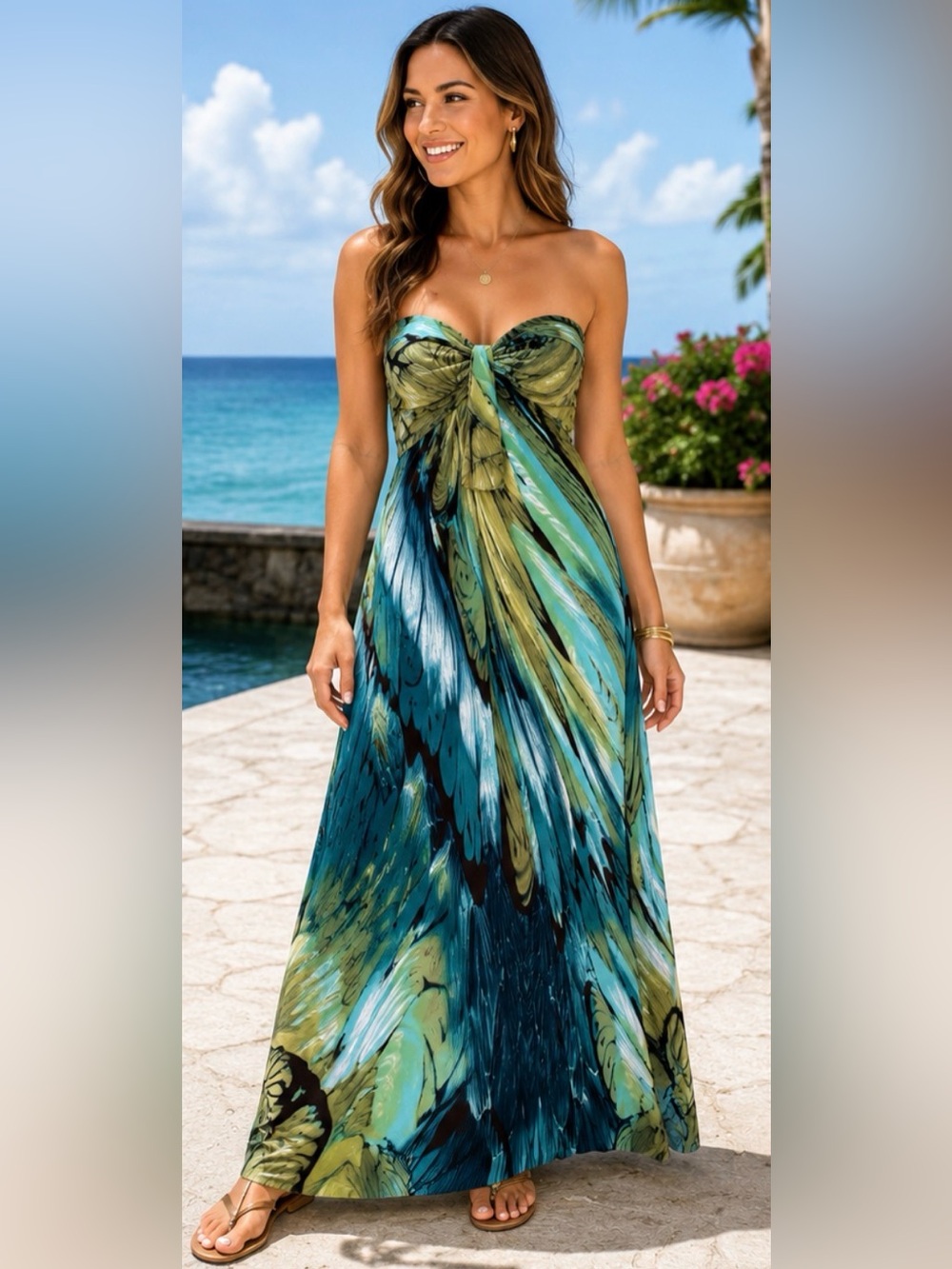 Valerie Bertinelli Strapless Tropical Print Maxi Dress – Size 6